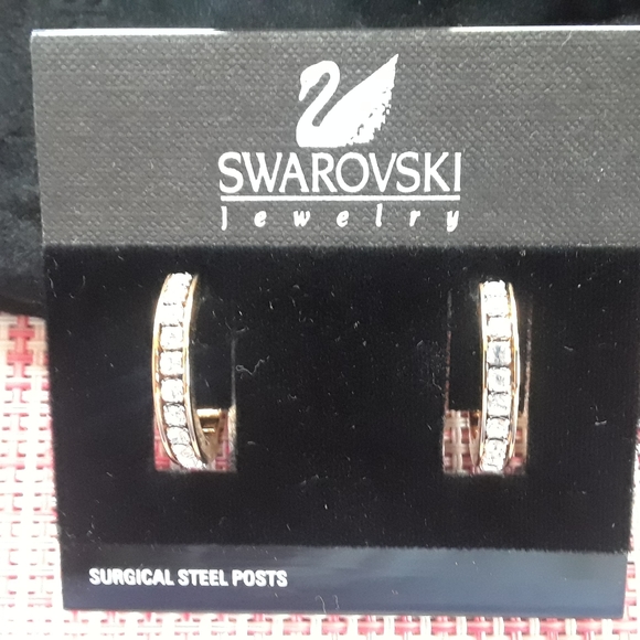 Swarovski Crystal and Gold Hoop Earrings - Picture 2 of 3